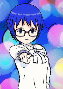 日本女孩蓝色的眼睛光栅Manga女孩的数字插图设计图片