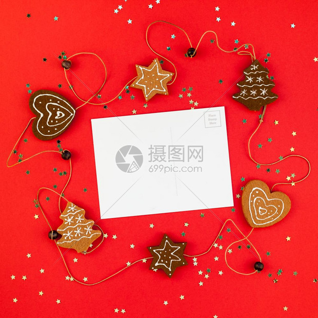 有创造力的甜质地红纸背景金光闪广场模板上Xmas节庆祝活动封套装在贺卡2019年版面上新或圣诞喜庆信模型公寓铺设最高视野图片