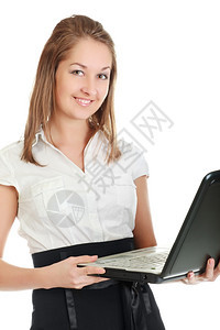 微笑技术拥有笔记本电脑的年轻女商人图片