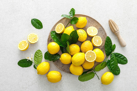 白色的素食主义者柠檬新鲜的多汁柠檬白底有叶子门户14图片