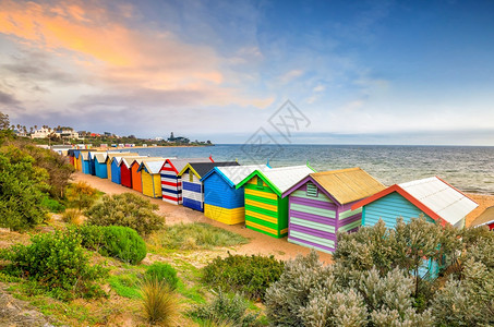 景观澳大利亚墨尔本Brighton海滩多彩的小屋美丽令人惊叹图片