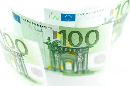 欧元货币现金背景白色上的欧盟纸币特写浅景深的笔记百图片