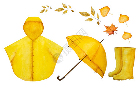 落下南瓜最佳美丽的水彩图画雨伞和其他东西在秋天需要的东西关闭最高视野没有人美丽的水彩画伞和其它东西美丽水彩画图片