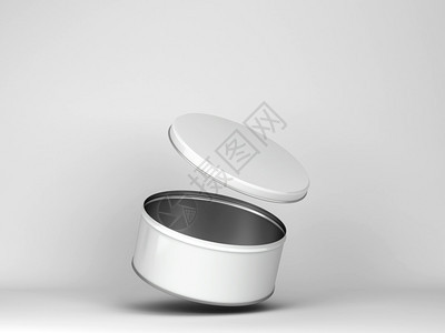 帽白色的圆筒锡可用作食品的金属容器或灰色背景的化妆品3d插图图片