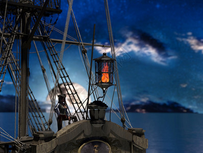 危险幻想夜曲月光在帆船上的海盗妇女3D让海盗妇女在月光帆船上图片