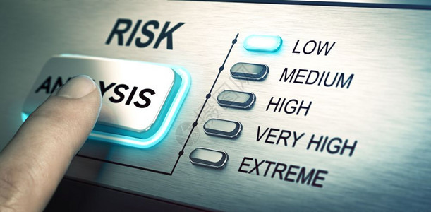聚焦于蓝色引导概念图像以显示风险管理或评估的风险分析低一风险分析低二和三回避最低限度插图图片