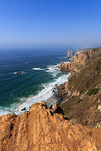 悬崖罗卡角海岸线欧洲西点葡萄牙罗卡角海岸线葡萄牙岬夏天图片