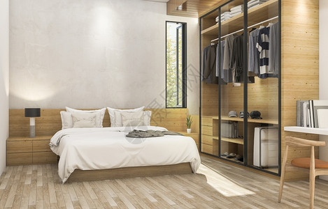 夏天内阁3d配上漂亮的布橱做好木柴的当代卧室建筑学图片