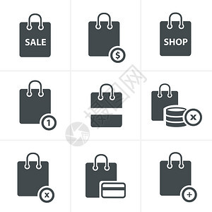 白色背景上的购物袋图标矢量插超级市场网络象征图片