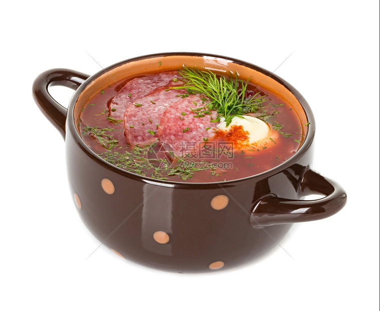 索扬卡俄罗斯汤和酸奶油大杂烩蔬菜一顿饭图片