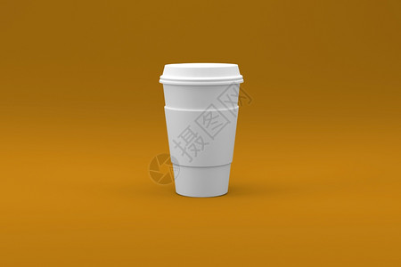 塑料纸取出在彩色背景三维插图上隔离的普通白咖啡杯适合您的设计元件图片
