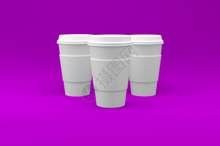 热的标签饮料在彩色背景三维插图上隔离的普通白咖啡杯适合您的设计元件图片