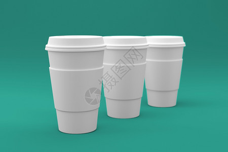 在彩色背景三维插图上隔离的普通白咖啡杯适合您的设计元件喝形象的带走图片