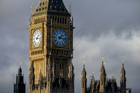 夜晚历史伦敦与大本和英国议会厦的伦敦天际连线城市背景