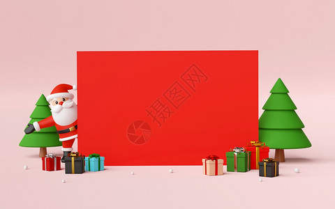 邀请圣诞快乐新年圣诞老人和礼物的空白场景3d渲染有创造力的使成为图片