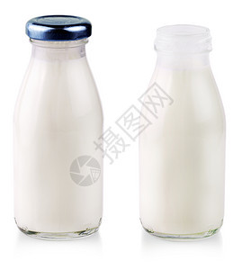 早餐阴影吃在白色背景上隔绝的有牛奶和影子玻璃瓶图片