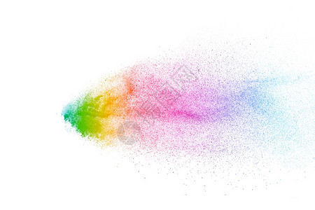 白色背景上爆炸的多彩色粉末冻结运动HoliIndian节Holi涂料气体有毒的化学图片