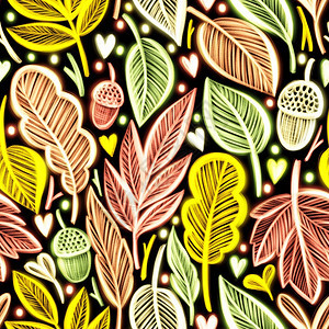 分支纺织品壁纸包装网络背景和其他模式填补了无缝模式在暗底背景上用各种秋叶填满了不整齐的秋叶植物为了图片