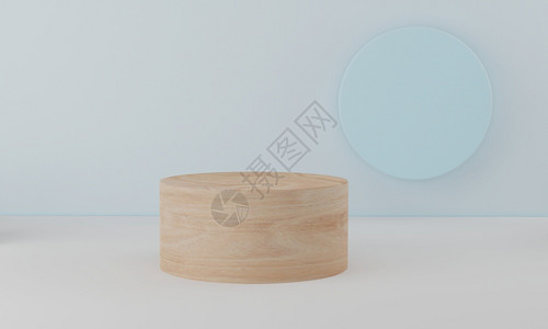 站立步圆木板讲台上最低限度的白色墙壁场景圆柱式讲台平用于化妆品展示3d放图片
