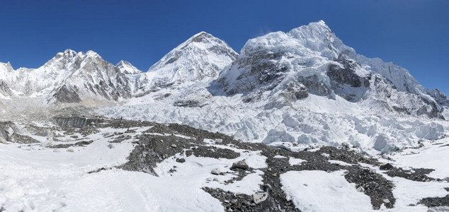 尼泊尔人高的喜马拉雅Khumbu冰川和珠穆峰基地营区国民图片