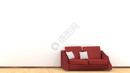 在室内白色的部现代室客厅设计木地板上有红沙发的起居室内设计白色垫子元素家与生活概念3D主题插图图片