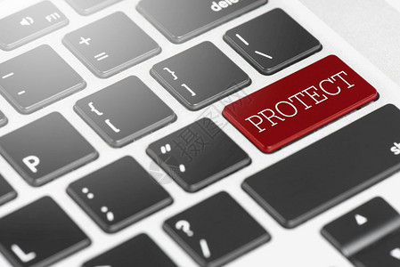 红色的杀毒软件PROTECT用于商业和技术概念的膝上型计算机的红色按键盘数字的图片