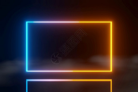 展示射线激光LED屏幕蓝色橙荧光线彩虹动画雾背景3D图片