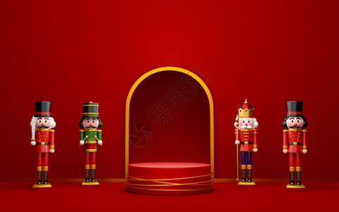 为了宣传册新的3d插图带有坚果的产品几何讲台圣诞节主题图片