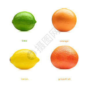 柑橘果汁甜点柠檬石灰橙子葡萄水果在白色背景上孤立的柠檬橙子水果图片