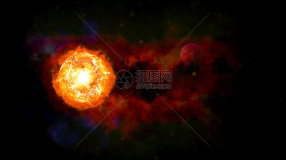 星云黄色的一个围绕太阳运行的星彩色太阳系深空插图3d渲染一个围绕太阳运行的星彩色太阳系深空插图科幻图片