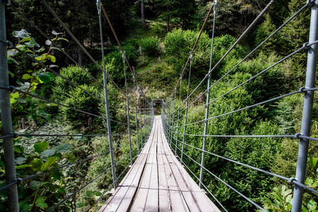 旅游景点里的木吊桥图片
