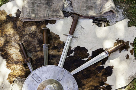 重演战士古代中世纪的武士战争器的细节重图片