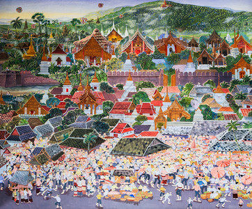 生活泰国清迈Buddist音乐节泰国拉纳壁画绘艺术人们图片