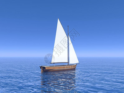一艘小帆船在美丽的一天静地漂浮在海洋上白色的景观清除图片