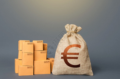 区箱子和欧元钱袋货物贸易和生产的概念商业行从贸易中获得利润财务成功GDP和经济进出口仓储物流商品税图片