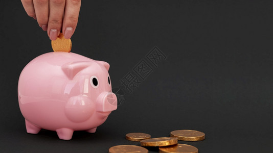 每人放粉红小猪银行硬币黑色的金融扑满图片