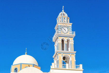 希腊圣托里尼岛时钟塔教堂图像希腊语旅游天空图片
