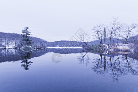 下雪的支撑乡村冬天冷冻森林湖景色很美图片