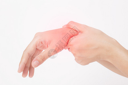 手牵疼痛关节炎概念白种背景孤立的亚洲年轻女疾病成人亚洲图片