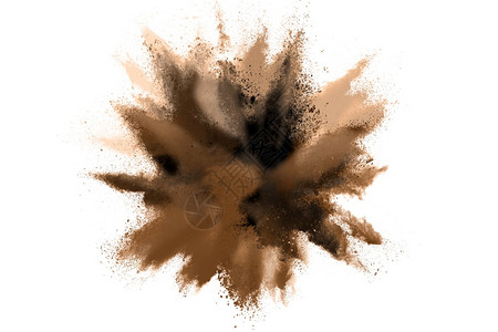 爆裂投掷白色背景孤立的褐粉末爆炸有图片