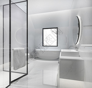 3d提供现代厕所配有豪华瓷砖装饰肥皂内部的阁楼图片