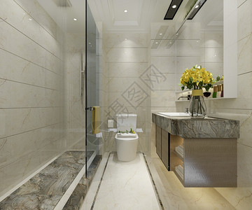 3D提供经典现代洗手间配有豪华瓷砖装饰盆地墙建筑学图片