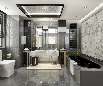 地面渲染3d提供现代厕所配有豪华瓷砖装饰放松图片