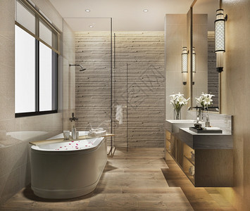 放松屋干净的3d提供现代厕所配有豪华瓷砖装饰图片