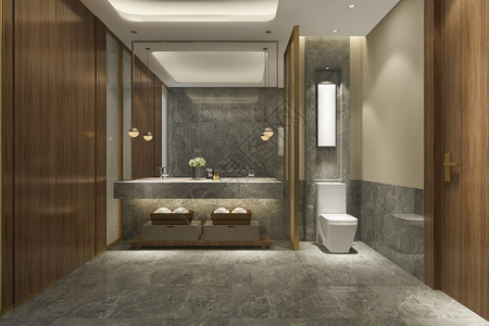 3d提供现代厕所配有豪华瓷砖装饰奢下沉明亮的图片