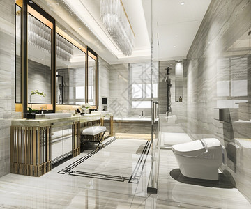 阁楼奢华3d提供现代厕所配有豪华瓷砖装饰酒店图片
