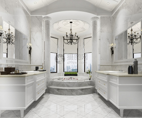 奢华3D提供经典现代洗手间配有豪华瓷砖装饰浴室盆地图片