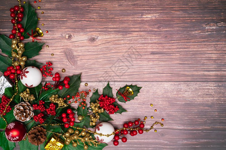 丝带圣诞季节背景和新一年的木本快乐装饰品闪耀图片