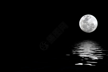 星圆形的满月有水反射向左复制空间神秘图片