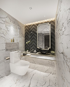 镜子3D提供明亮的白色豪华厕所和浴室装饰风格最小的图片
